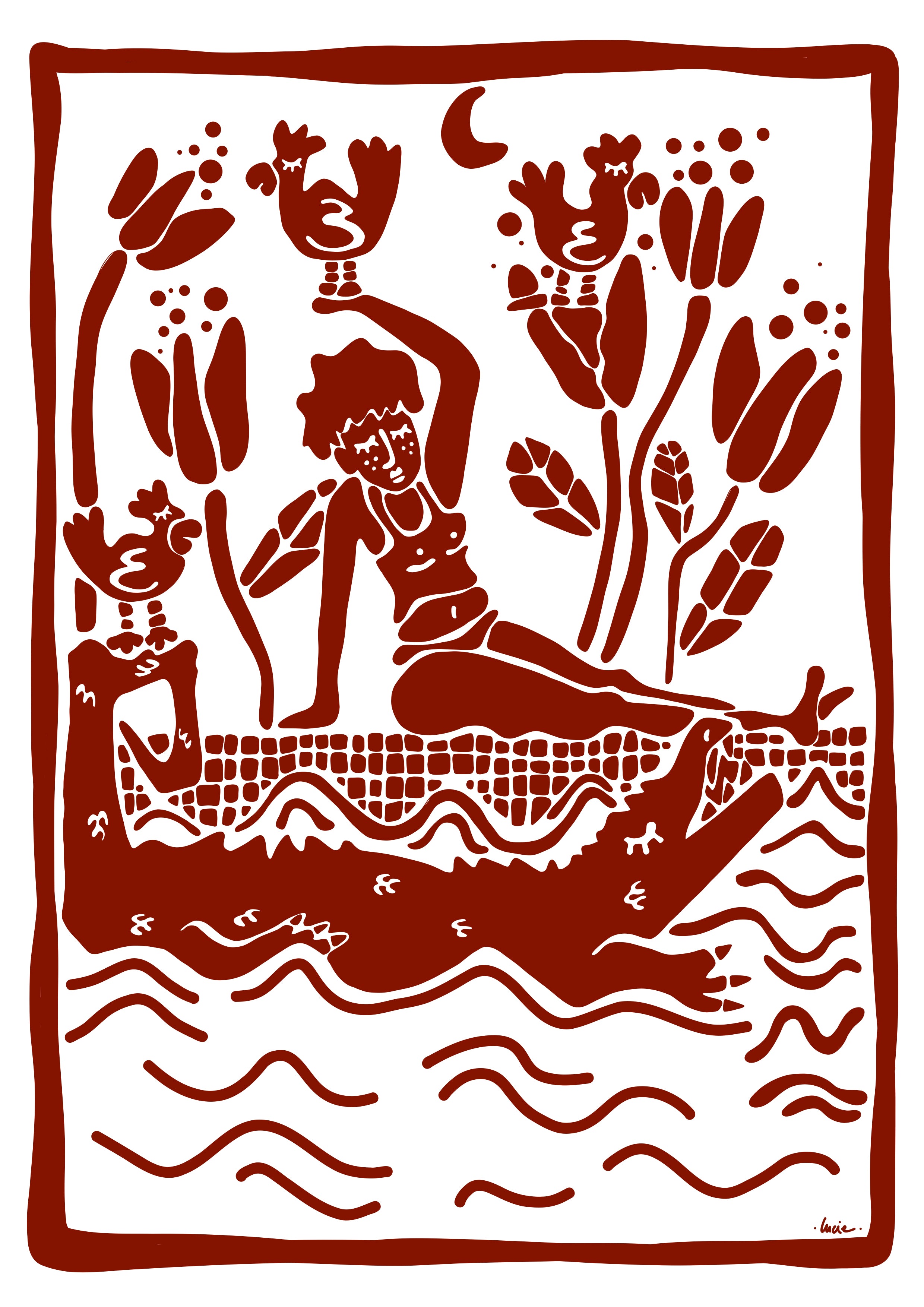 Linogravure numérisée - croco